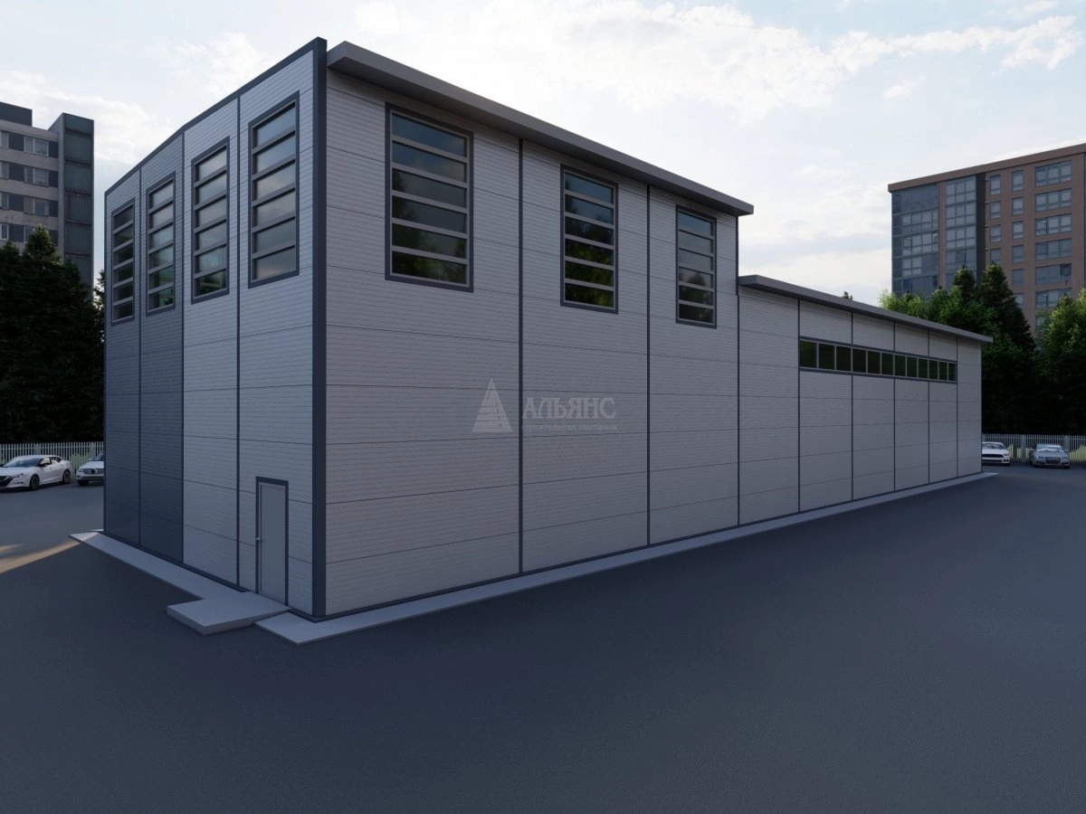 3D визуализация Проект ангара-склада с АБК из сэндвич-панелей - фото 2